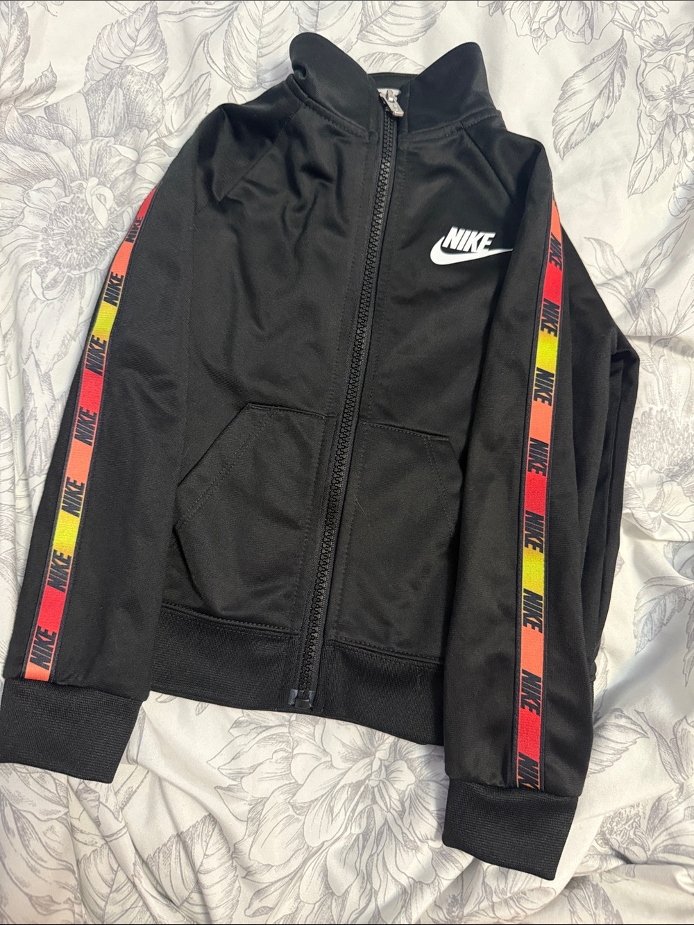 Nike Black Track Jacket with Red-Orange-Yellow Logo Tape
